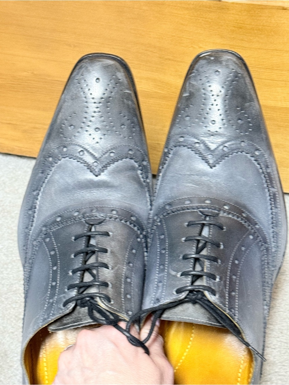 Undandy Handmade Luxury Grey Black patina Leather Wing Tip Brogue Oxford 10.5 - Picture 6 of 11